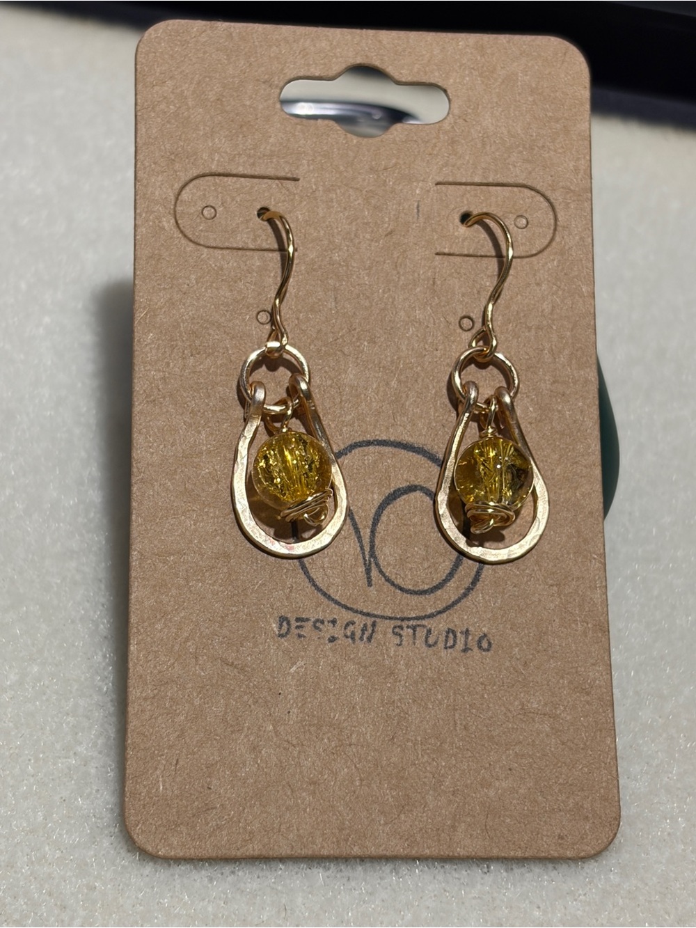 Gold-Tone Drop Earrings with Yellow Glass Beads